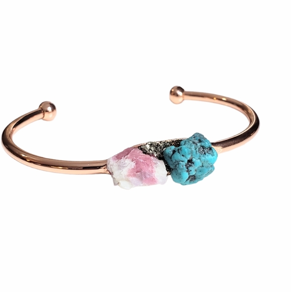 Jewelry - Natural tourmaline and turquoise rose gold-plated cuff bangle bracelet